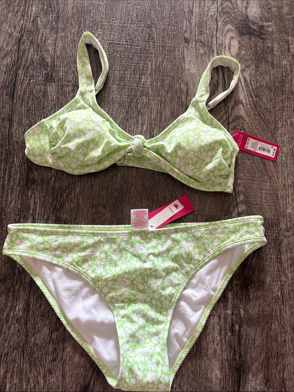 Xhilaration Light Green and White Floral Two-Piece Bikini